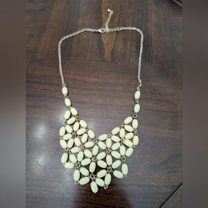 Gold And Cream Bib Acrylic Beaded Necklace 17"